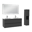 AICA SANITAIRE - Ensemble meuble de salle de bain 120cm, vasque céramique + colonne haut + LED miroir mural, anthracite - vignette