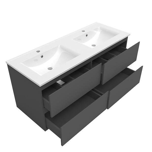 AICA SANITAIRE - Ensemble meuble de salle de bain 120cm, vasque céramique + colonne haut + LED miroir mural, anthracite - large