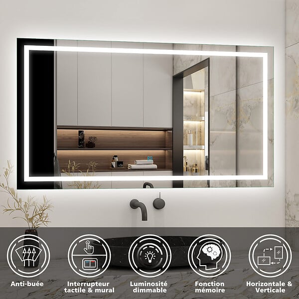 AICA SANITAIRE - Ensemble meuble de salle de bain 120cm, vasque céramique + colonne haut + LED miroir mural, anthracite - large