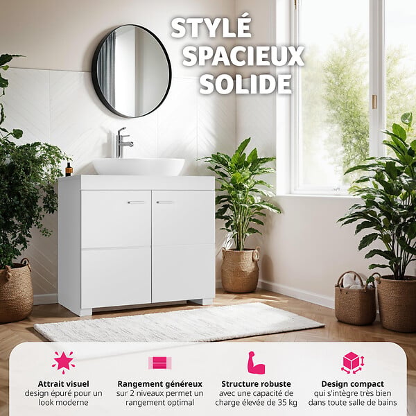 TECTAKE - Meuble sous-lavabo Idris, 2 compartiments, capacité de charge env. 35 kg - large