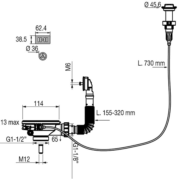 VALENTIN - Bonde de vidage automatique D90mm pour évier simple cuve VALENTIN 00 435500 000 00 - large