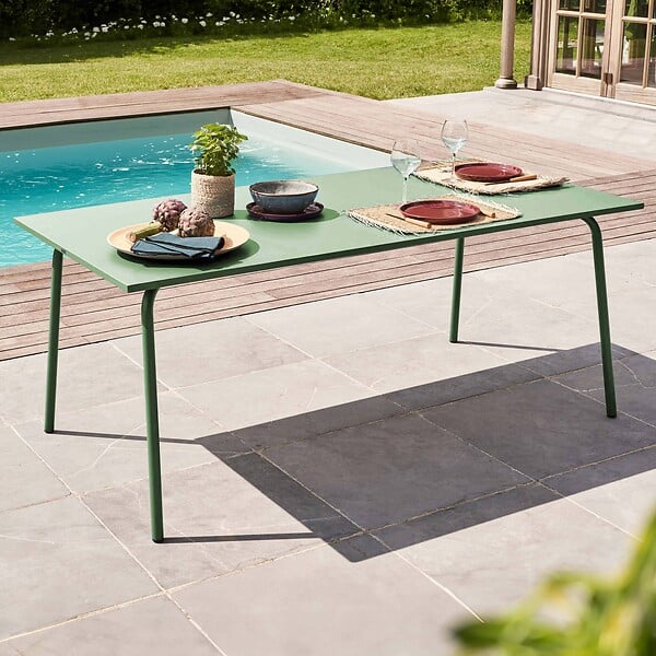 OVIALA - Table de jardin rectangulaire en métal 8 places 180 cm vert cactus - Palavas - large