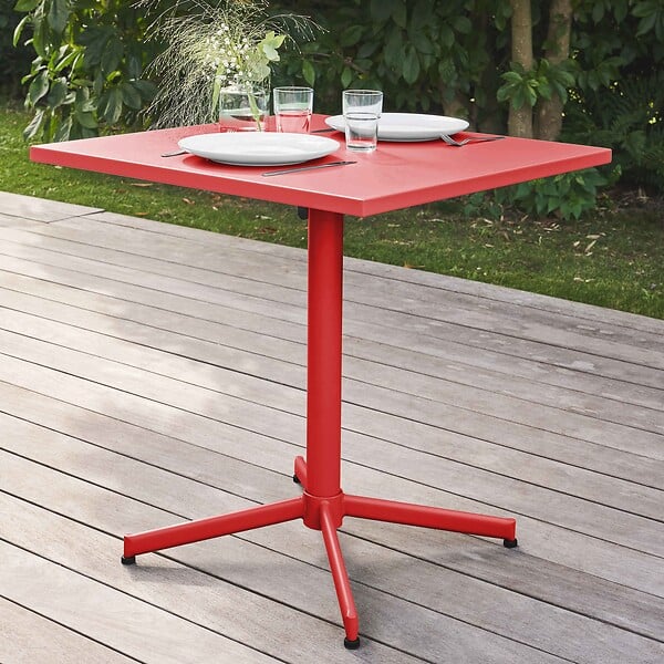 OVIALA - Table de jardin carrée bistro inclinable en acier rouge - Palavas - large