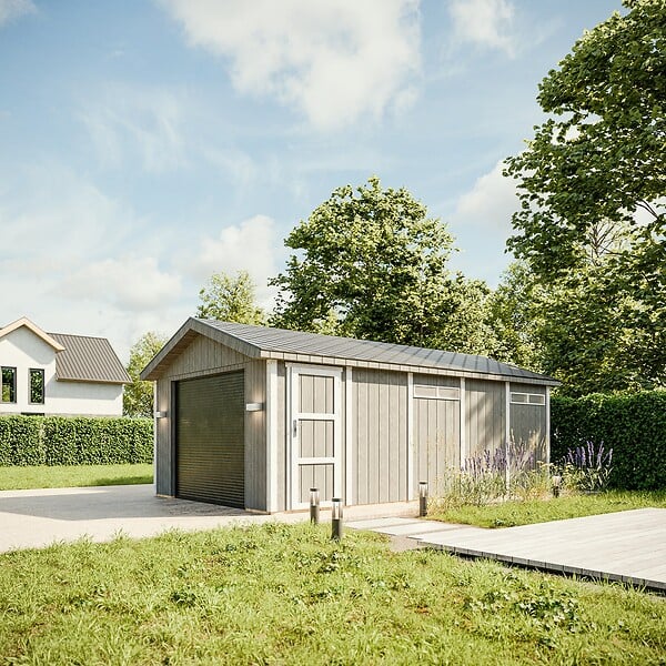TIMBELA - Garage Qualité Premium 21 m²- L378xl648 cm- garage pour auto, moto, vélos, machines de jardinage- Construction en Panneaux LP Smartside - Abri de jardin Timbela M992B - large