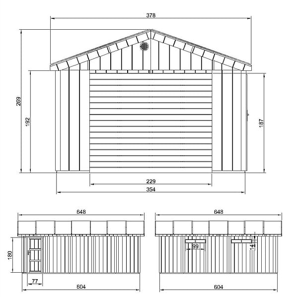 TIMBELA - Garage Qualité Premium 21 m²- L378xl648 cm- garage pour auto, moto, vélos, machines de jardinage- Construction en Panneaux LP Smartside - Abri de jardin Timbela M992B - large
