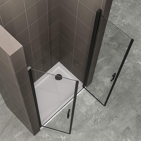 SANIVERRE - KIMIBLACK Porte de douche H.180 Noir L. 76 à 79 cm transparent verre 6 mm - large