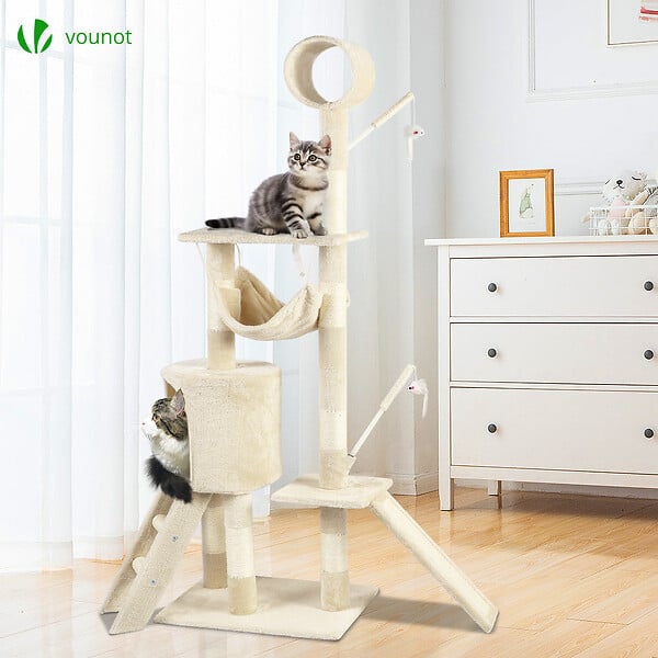 VOUNOT - Arbre à Chat 154cm avec Griffoir Plateforme Niche XXL Beige - large