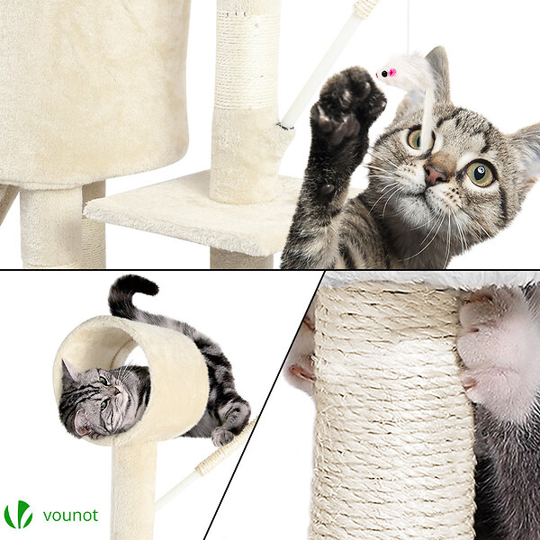 VOUNOT - Arbre à Chat 154cm avec Griffoir Plateforme Niche XXL Beige - large