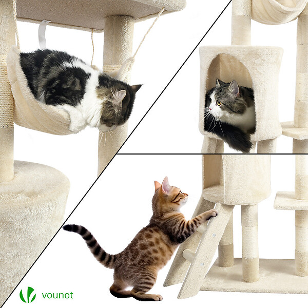 VOUNOT - Arbre à Chat 154cm avec Griffoir Plateforme Niche XXL Beige - large