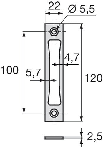 STREMLER - Gâche 10-3 épaisseur 8 mm pour pêne dormant demi-tour et pêne dormant et rouleau - 2839 - large