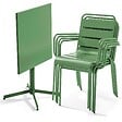 OVIALA - Ensemble table de jardin et 4 fauteuils en métal vert cactus - Palavas - vignette