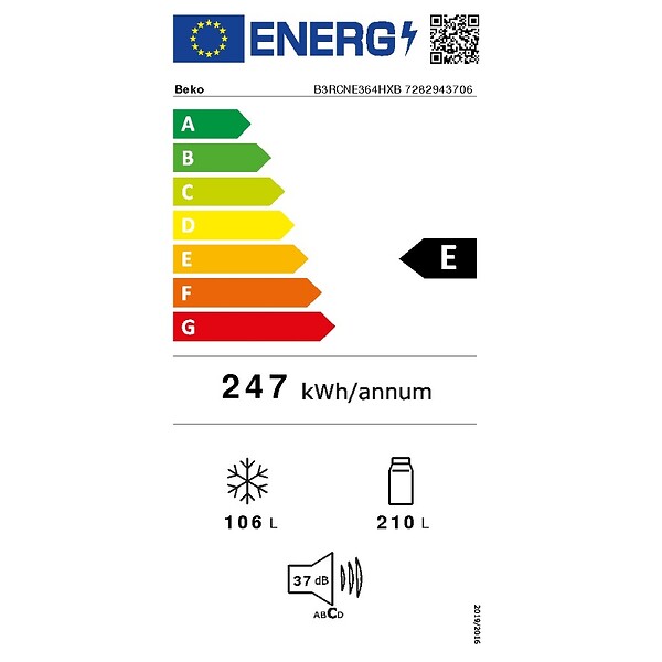 BEKO - réfrigérateur combiné 60cm 316l nofrost - B3RCNE364HXB - large