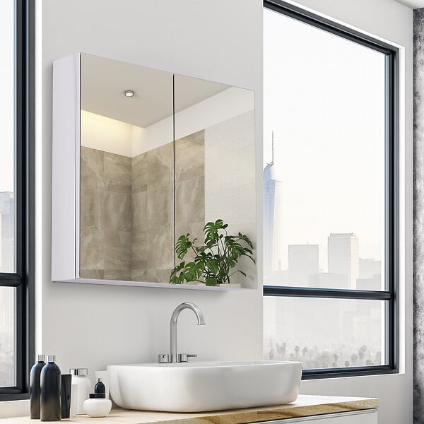 HOMCOM - Armoire miroir rangement toilette salle de bain meuble mural dim. 60L x 12l x 55H cm acier inox. - large