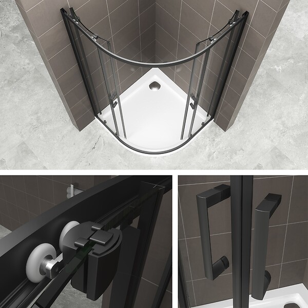 SANIVERRE - TIBYBLACK Cabine de douche 100x100 H190 cm 1/4 de cercle noir verre transparent 6 mm - large