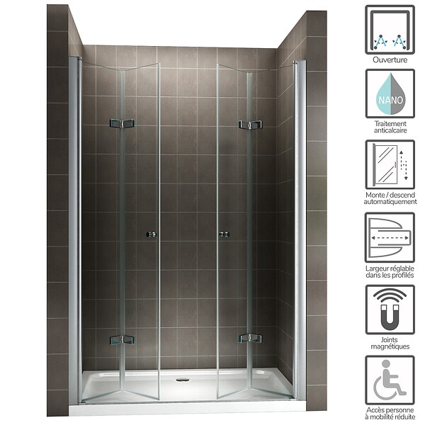 SANIVERRE - EMMY Porte de douche pliante H185 - L. 160 à 164 cm transparent - large