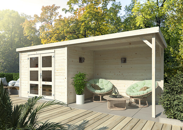 WHITE WOOD - Abri de jardin Olivia 1 en bois naturel ép.19mm et pergola - White Wood - 12m² - large