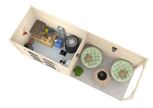 WHITE WOOD - Abri de jardin Olivia 1 en bois naturel ép.19mm et pergola - White Wood - 12m² - large
