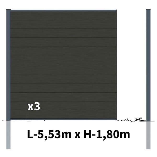 DECKLINEA - Kit Clôture Bois Composite Gris Anthracite 5,5x1,8m RIO - Poteaux en Aluminium Gris - Brise Vue - Palissade - large