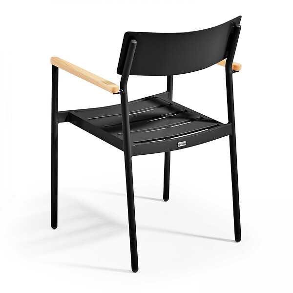 OVIALA - Fauteuil de jardin en aluminium et bois noir  - Leeds - large