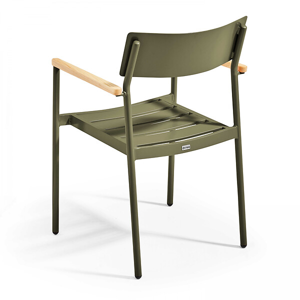OVIALA - Fauteuil de jardin en aluminium et bois vert kaki - Leeds - large