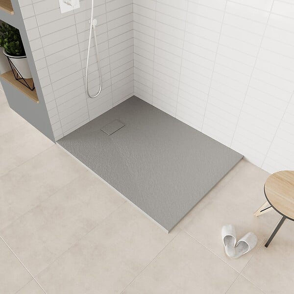 SANIVERRE - BAYA Receveur de douche 80 x 80 cm Gris extra-plat aspect pierre + bonde incluse - large