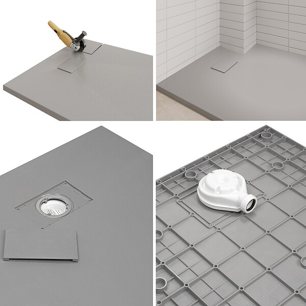 SANIVERRE - BAYA Receveur de douche 80 x 80 cm Gris extra-plat aspect pierre + bonde incluse - large