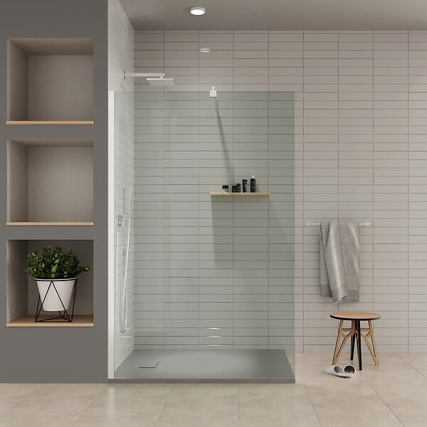 SANIVERRE - BAYA Receveur de douche 80 x 80 cm Gris extra-plat aspect pierre + bonde incluse - large