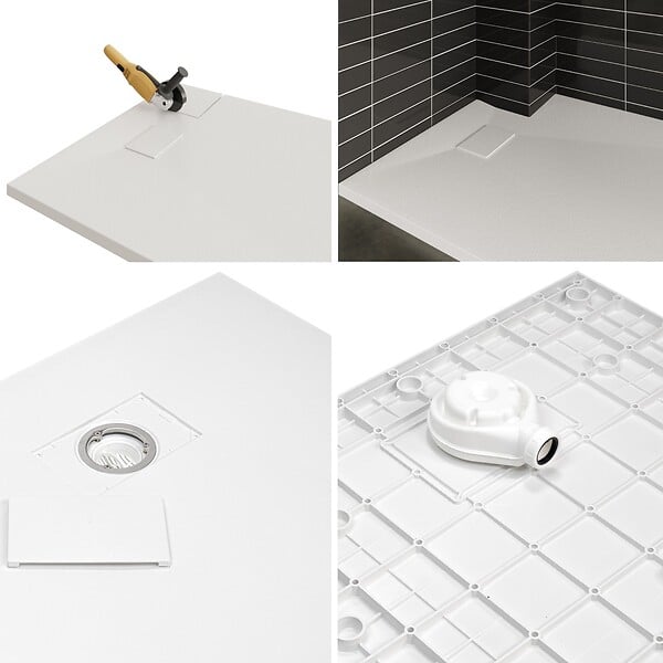 SANIVERRE - BAYA Receveur de douche 70 x 160 cm Blanc extra-plat aspect pierre + bonde incluse - large