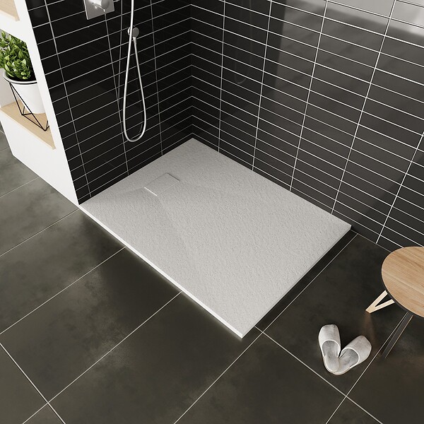 SANIVERRE - BAYA Receveur de douche 80 x 80 cm Blanc extra-plat aspect pierre + bonde incluse - large