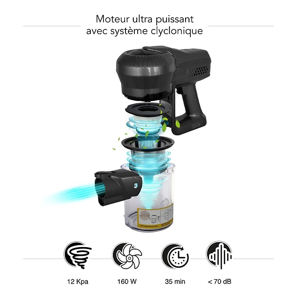 KITCHEN MOVE - Aspirateur balai animaux SILENT Noir Aluminium 160W - large