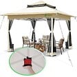 VOUNOT - Tonnelle de jardin exterieure pliable avec moustiquaire Pop up 3.6x3.6m beige - vignette