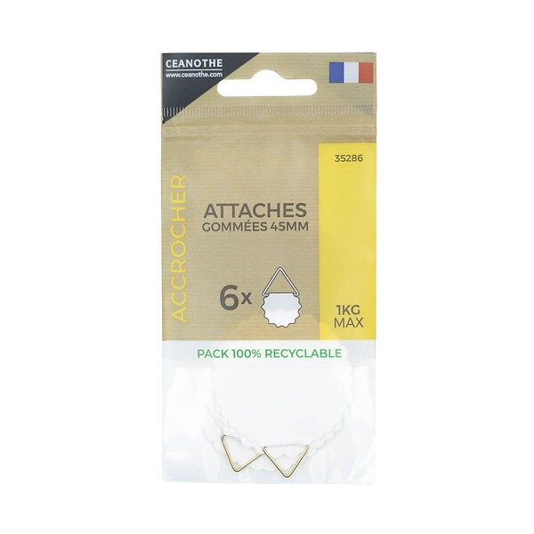 CEANOTHE - Sachet 6 attaches gommees 45mm - large