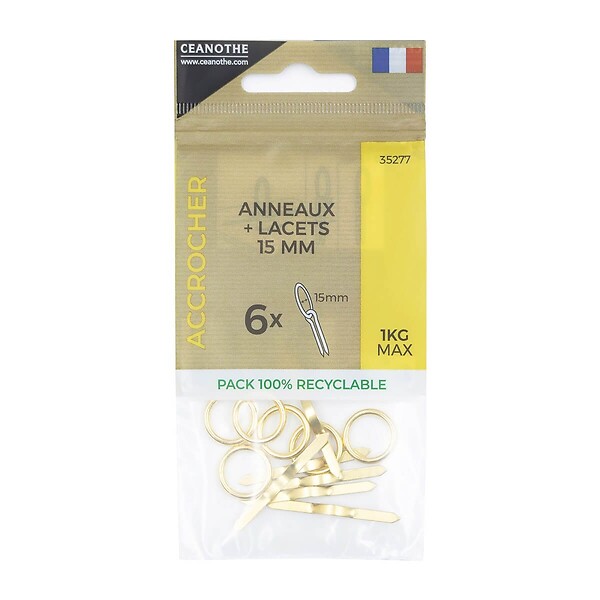 CEANOTHE - Sachet 6 anneaux+lacets 13 mm - large