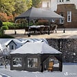 VOUNOT - Tonnelle de jardin 3x6m Pliable Barnum avec 6 parois amovibles Gris - vignette