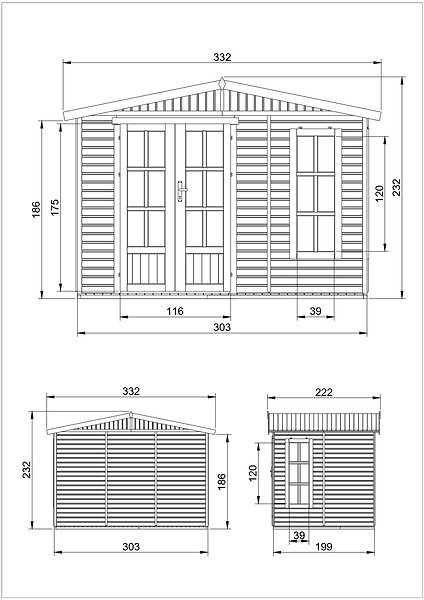 TIMBELA - Abri de jardin en bois 6 m2 - avec des bardeaux bitumineux - M334FB+H334FBGREY - large