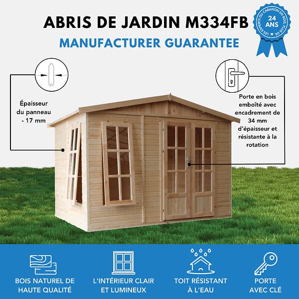 TIMBELA - Abri de jardin en bois 6 m2 - avec des bardeaux bitumineux - M334FB+H334FBGREY - large