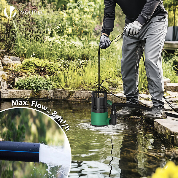 VOUNOT - Pompe evacuation pour eaux chargees 8000L/H profondeur 7m vert - large