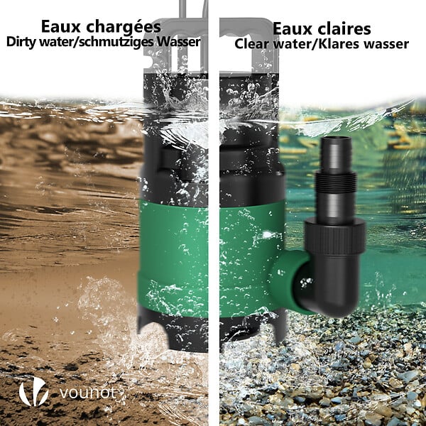 VOUNOT - Pompe evacuation pour eaux chargees 8000L/H profondeur 7m vert - large