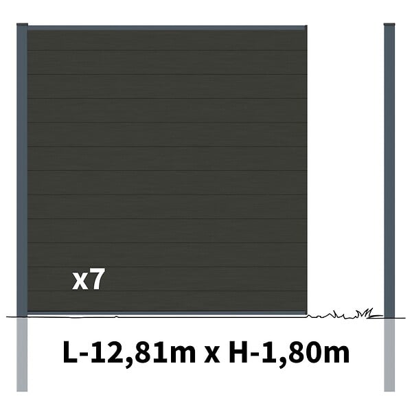 DECKLINEA - Kit Clôture Bois Composite Anthracite 13x1,8m RIO - Poteaux en Aluminium Gris - Brise Vue - Palissade - large
