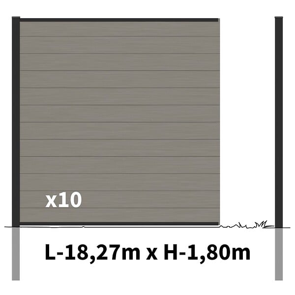 DECKLINEA - Kit Clôture Bois Composite Platine 18x1,8m RIO - Poteaux en Aluminium Noir - Brise Vue - Palissade - large