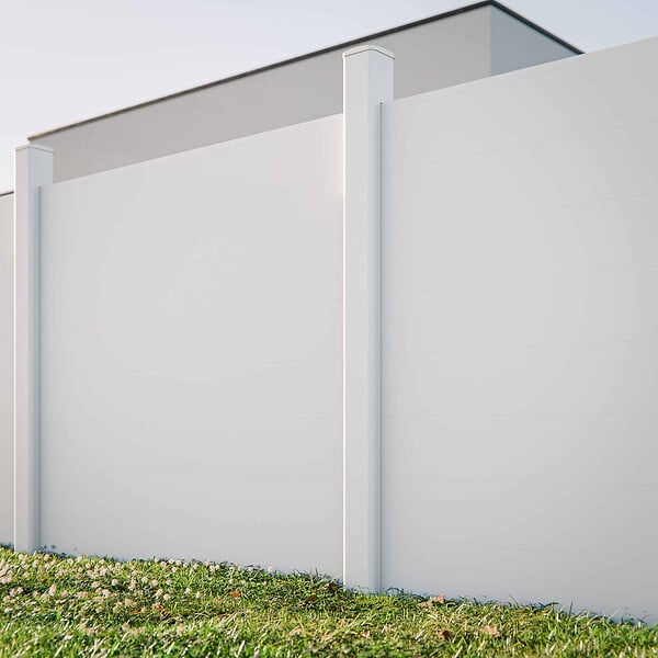 MON MARCHE DECO - Kit Clôture PRO PVC Blanc H. 180 cm x L. 5.70 m - 8 Soubassements - large