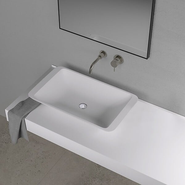 THALASSOR - LAKE 60 - Vasque à poser en Solid Surface Blanc Mat 60 x 35 x 9(h) cm - large