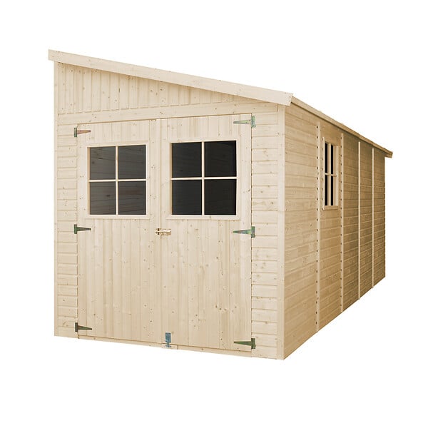 TIMBELA - Abri de Jardin en Bois Naturel (avec paroi latérale) PLUS LES PLANCHERS IMPRÉGNÉ - H244xl218xL514 cm/10 m2 - M341A+M341G - large