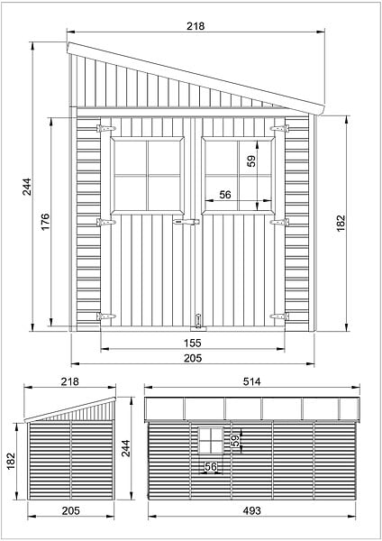 TIMBELA - Abri de Jardin en Bois Naturel (avec paroi latérale) - H244xl218xL514 cm/10 m2 - M341A - large