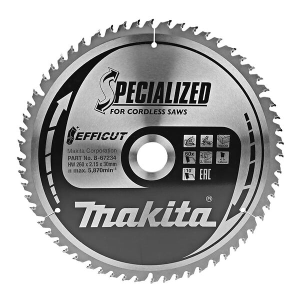 MAKITA - Lames carbure "EFFICUT" pour bois, pour scies radiales à batterie MAKITA - large