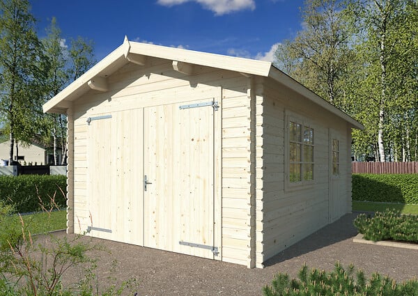 WHITE WOOD - Garage Prague en bois ép.28 mm avec porte en bois - White Wood - 15,9 m² - large