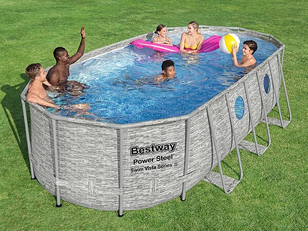 BESTWAY - Piscine tubulaire Power Steel SwimVista avec hublots ovale 5,49 x 2,74 x 1,22 m - Bestway - large