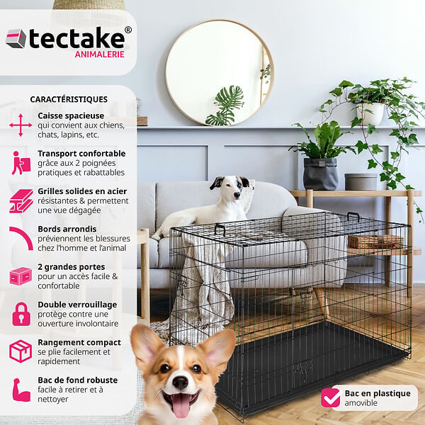 TECTAKE - Cage pour chien Luna, pliable, avec 2 portes noir - large