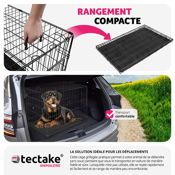 TECTAKE - Cage pour chien Luna, pliable, avec 2 portes noir - large