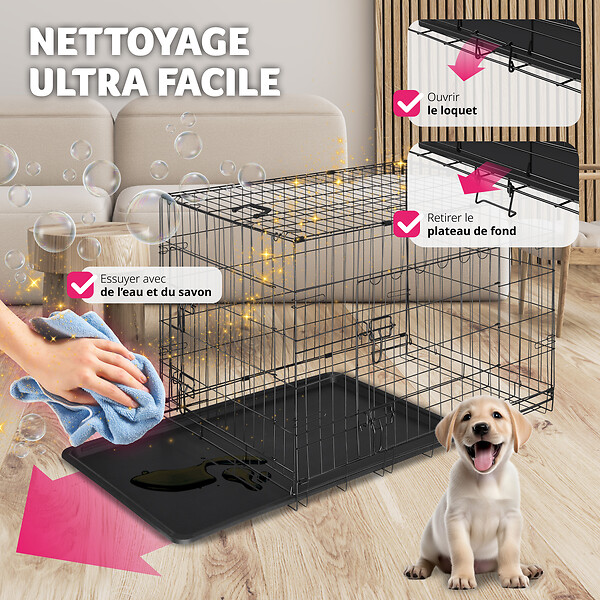TECTAKE - Cage pour chien Luna, pliable, avec 2 portes noir - large